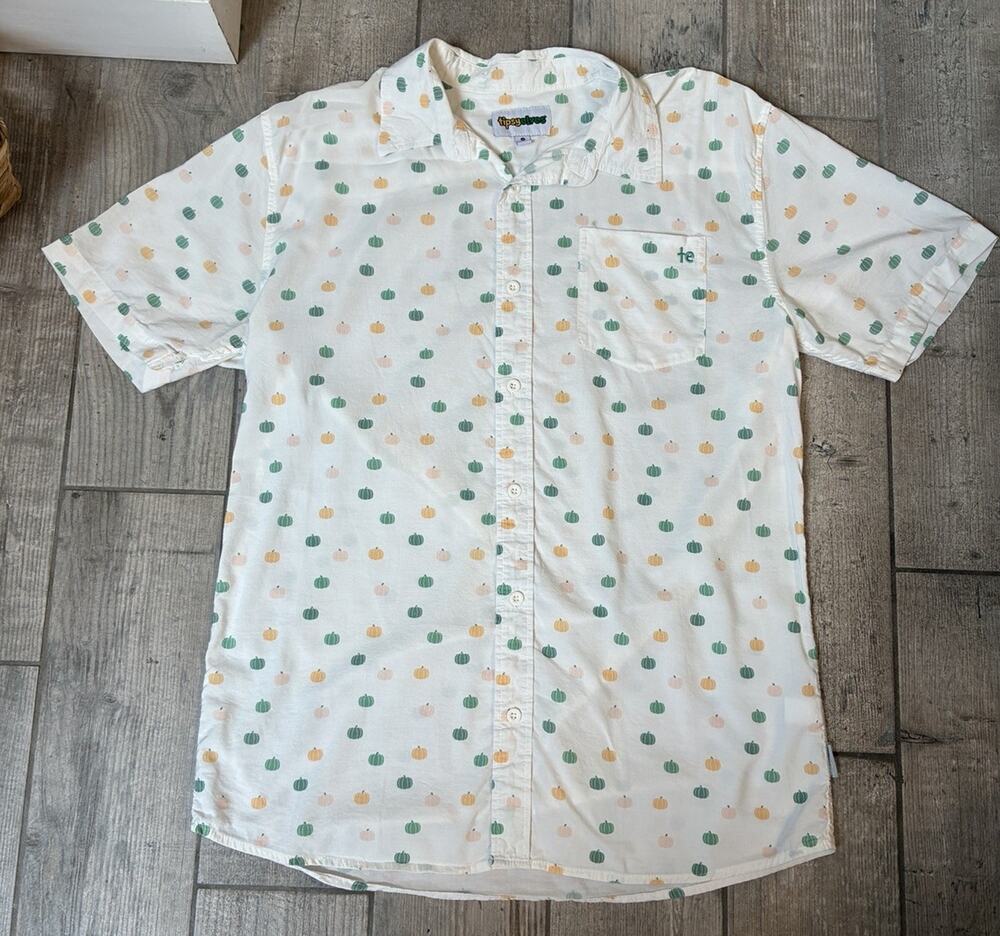 Tipsy Elves Mens Pumpkin Halloween Button Down Shirt XL (Runs Small / Fits L)